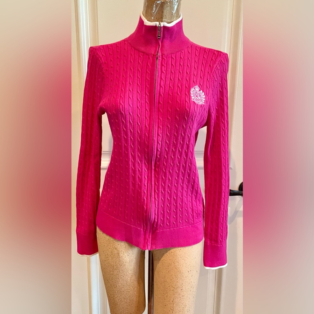 Lauren Ralph Lauren Barbie Pink Embroidered Logo Cardigan Sweater